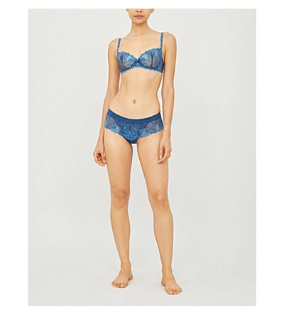 Simone Perele Wish Mesh And Lace Shorty Briefs In Petrol Blue