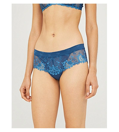 Simone Perele Wish Mesh And Lace Shorty Briefs In Petrol Blue