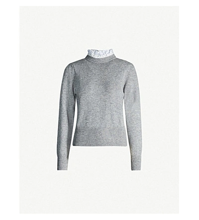 Shop Sandro Ruffle-trimmed Wool-blend Jumper In Light Grey