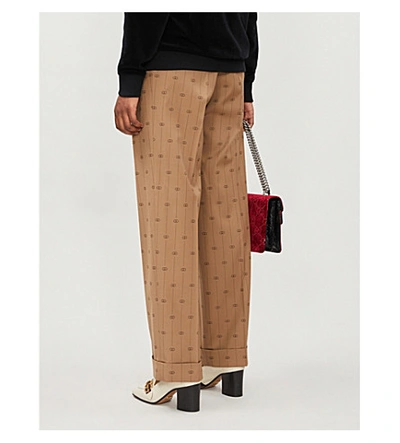 Shop Gucci Tailored-fit Wide Wool-silk Blend Trousers In Beige Brown