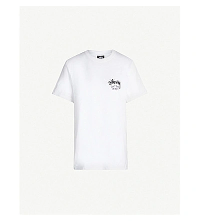 Shop Stussy Don't Take The Bait Cotton-jersey T-shirt In White