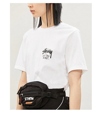 Shop Stussy Don't Take The Bait Cotton-jersey T-shirt In White