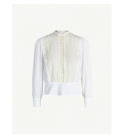 Shop Sandro Gala Crochet Cotton-blend Blouse In White