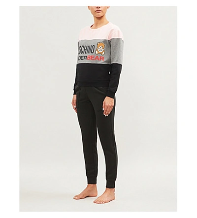 Shop Moschino Underbear Stretch-jersey Sweatshirt In Black Pink