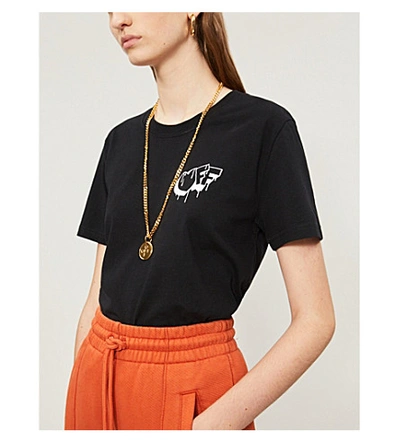 Shop Off-white Markers Logo-print Stretch-cotton Jersey T-shirt In Black White