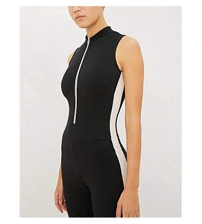 Shop Vaara Thermal Stretch-woven Jumpsuit In Black Almond Cream