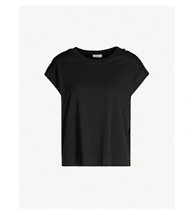 Shop Sandro Button-detail Cotton-jersey T-shirt In Black