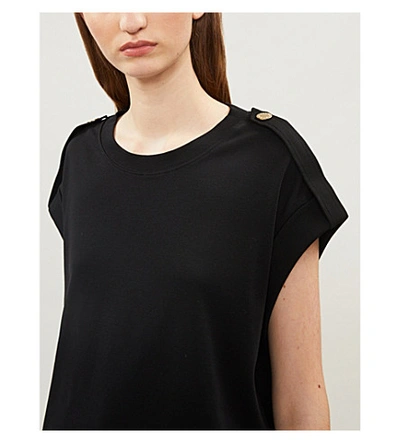 Shop Sandro Button-detail Cotton-jersey T-shirt In Black