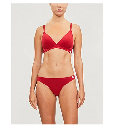 Shop Les Girls Les Boys Cool Cotton Stretch-cotton Thong In Red