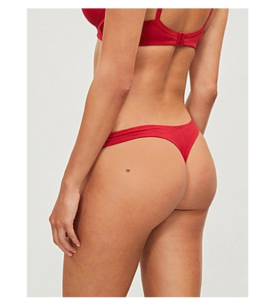 Shop Les Girls Les Boys Cool Cotton Stretch-cotton Thong In Red