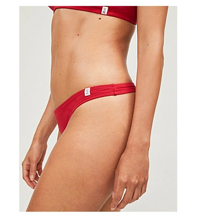 Shop Les Girls Les Boys Cool Cotton Stretch-cotton Thong In Red