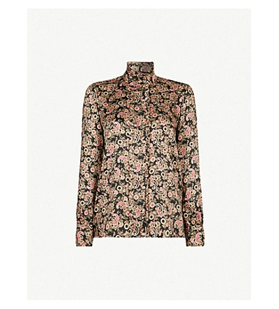 Shop Sandro Paisley-print Satin-twill Shirt In Black