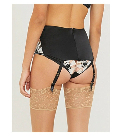 Shop Myla Winchester Road Satin And Mesh Suspender Belt In Black And White