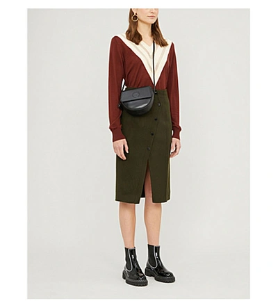 Shop Sandro Peny Split-hem Wool-blend Midi Skirt In Olive Green