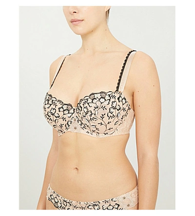 Shop Aubade Poesie Lace Underwired Bra In Champagne Noir