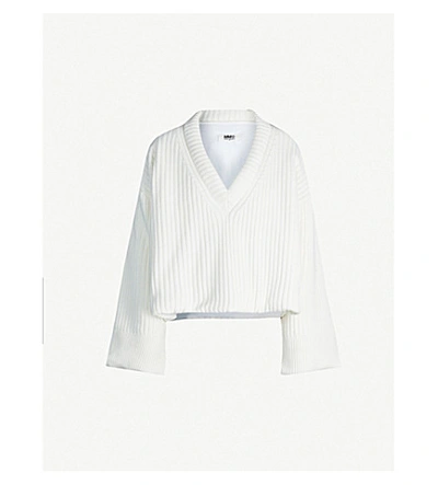 Shop Mm6 Maison Margiela V-neck Wool-blend Jumper In White