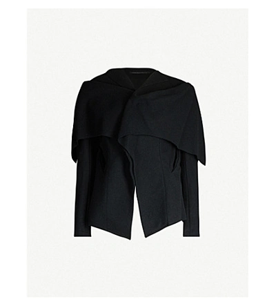 Shop Yohji Yamamoto Fitted Cropped Wool-blend Jacket In Black