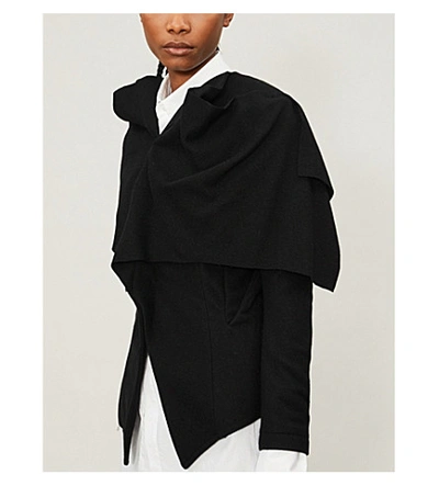 Shop Yohji Yamamoto Fitted Cropped Wool-blend Jacket In Black