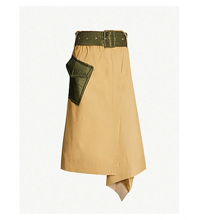 Shop Sacai Asymmetric Cotton-twill Midi Skirt In Beigekhaki