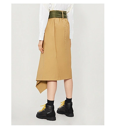 Shop Sacai Asymmetric Cotton-twill Midi Skirt In Beigekhaki