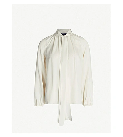 Shop Theory Tie-scarf Silk-crepe Blouse In Ivory