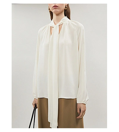 Shop Theory Tie-scarf Silk-crepe Blouse In Ivory