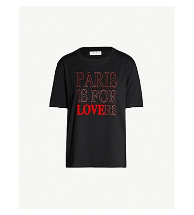 Shop Sandro ‘paris Is For Lovers' Slogan Cotton-jersey T-shirt In Black