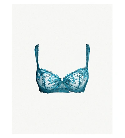 Shop Simone Perele Wish Stretch-tulle And Lace Underwired Half-cup Bra In Acapulco