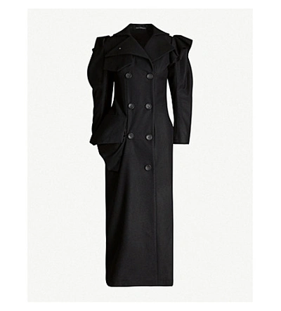 Shop Yohji Yamamoto Asymmetric Double-breasted Wool-blend Coat In Black