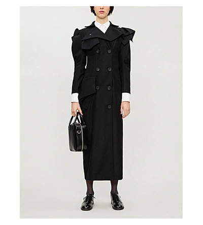 Shop Yohji Yamamoto Asymmetric Double-breasted Wool-blend Coat In Black