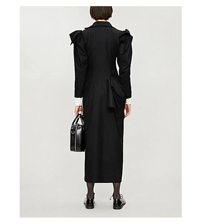 Shop Yohji Yamamoto Asymmetric Double-breasted Wool-blend Coat In Black