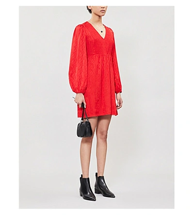 Maje Rimine Jacquard Long Sleeve A-line Dress In Red | ModeSens
