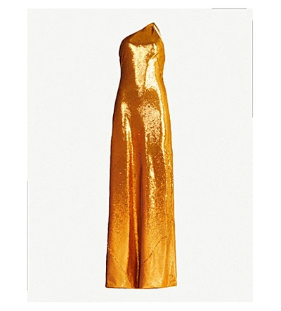 Shop Galvan Roxy Asymmetric Sequinned Gown In Burnished Gold
