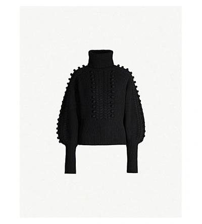 Shop Temperley London Chrissie Pom Pom-embellished Turtleneck Wool Jumper In Black