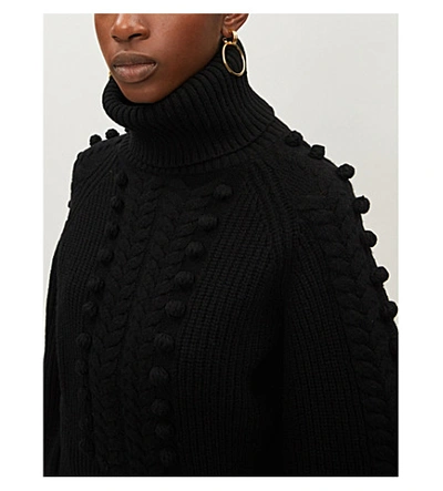 Shop Temperley London Chrissie Pom Pom-embellished Turtleneck Wool Jumper In Black