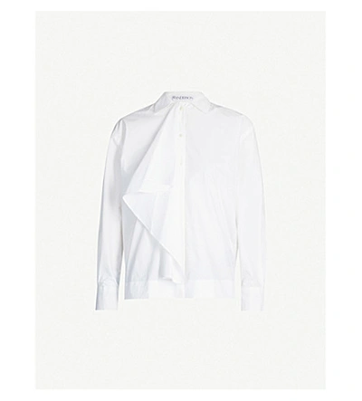 Shop Jw Anderson Boxy-fit Draped-trim Cotton Shirt In White