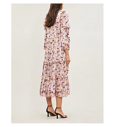 Shop Alexis Isabel Ruffled Floral-print Satin-crepe Midi Dress In Lilac+flrl