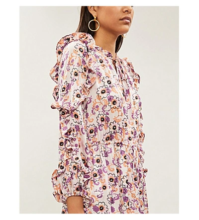 Shop Alexis Isabel Ruffled Floral-print Satin-crepe Midi Dress In Lilac+flrl
