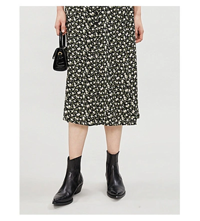 Shop Reformation Jaime Floral-print High-waist Crepe Midi Skirt In Cherie