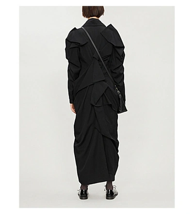 Shop Yohji Yamamoto Asymmetric-hem Wrap-over Wool Coat In Black