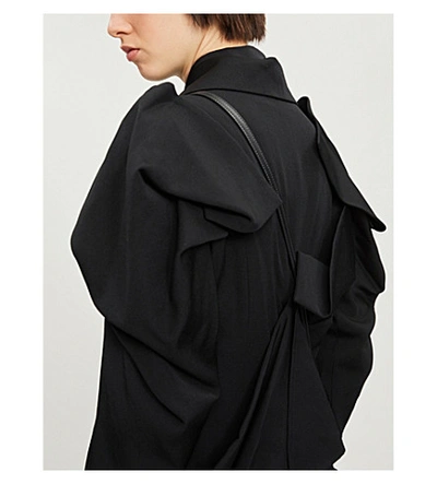 Shop Yohji Yamamoto Asymmetric-hem Wrap-over Wool Coat In Black