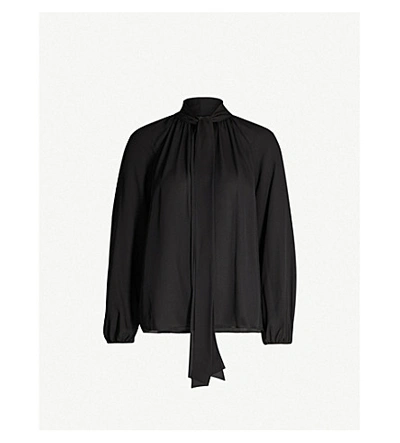 Shop Theory Tie-scarf Silk-crepe Blouse In Black