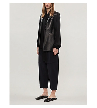 Shop Theory Tie-scarf Silk-crepe Blouse In Black