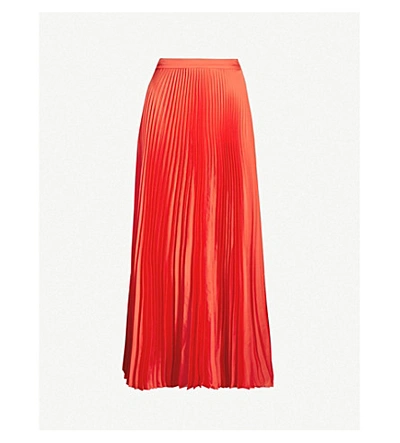 Shop Stella Mccartney Pleated Crepe Midi Skirt In Vermillion