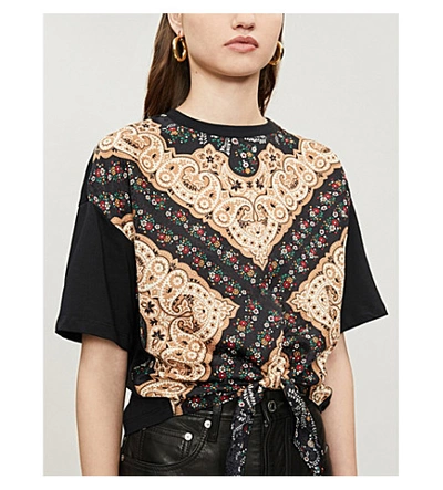 Shop Sandro Paisley And Floral-print Cotton-jersey T-shirt In Black