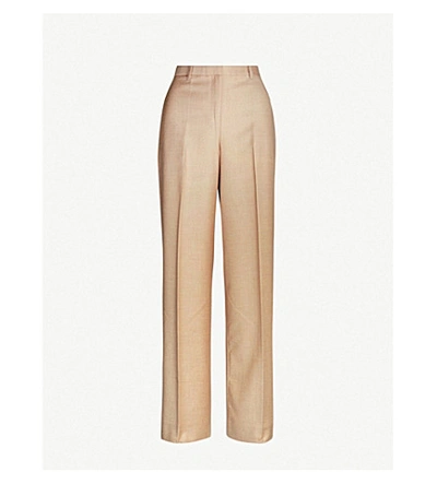 Shop Theory Wide-leg Wool-flannel Trousers In Light Camel Melange