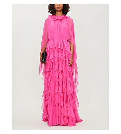 Shop Valentino Ruffled Silk Gown In Rose Hill