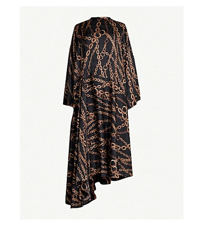 Shop Balenciaga Chain And Logo-pattern Silk Midi Dress In Black