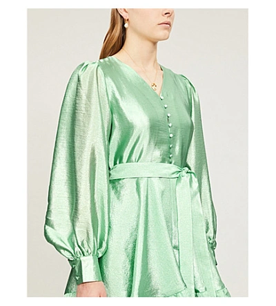 Shop Stine Goya Farrow Metallic Satin Mini Dress In Jade