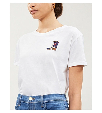 Shop Sandro Embroidered Cotton-jersey T-shirt In White